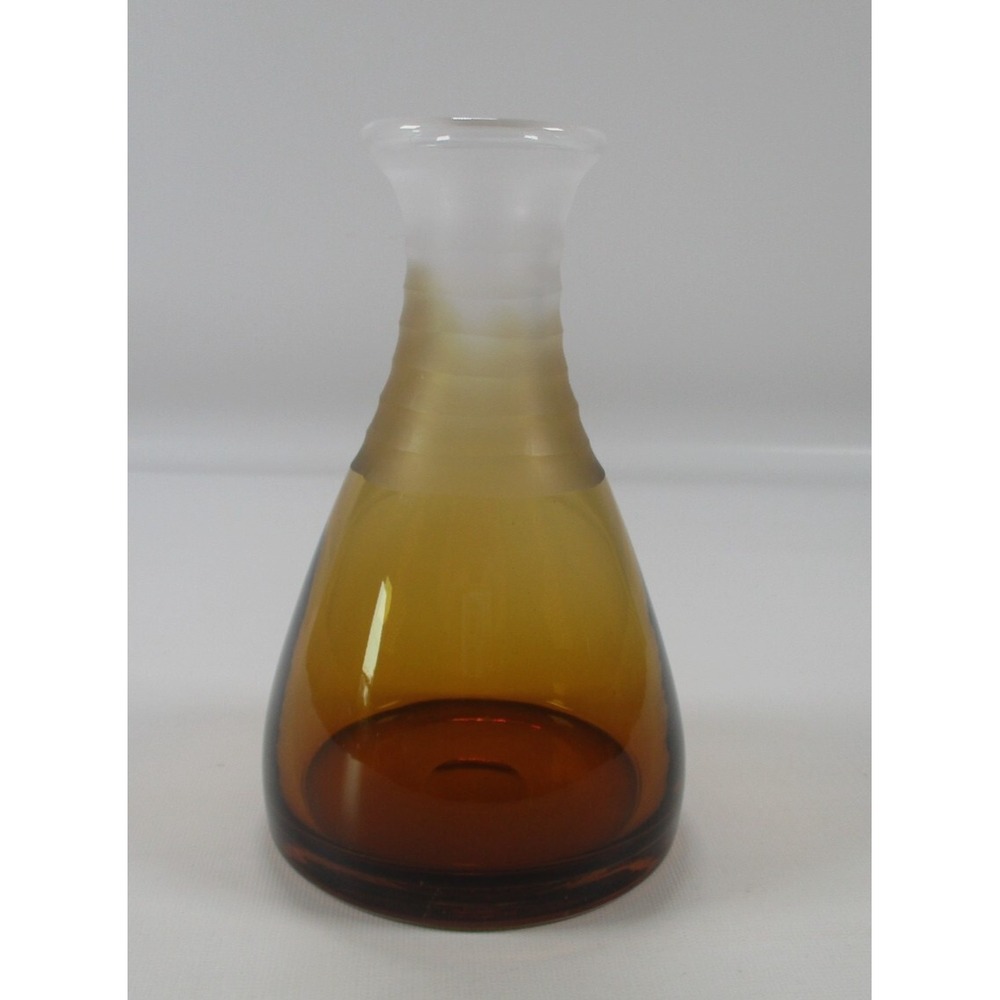 Vintage Mid Century Ombre‎ Amber Glass Carafe Frosted Etched 7.5" Decanter Vase